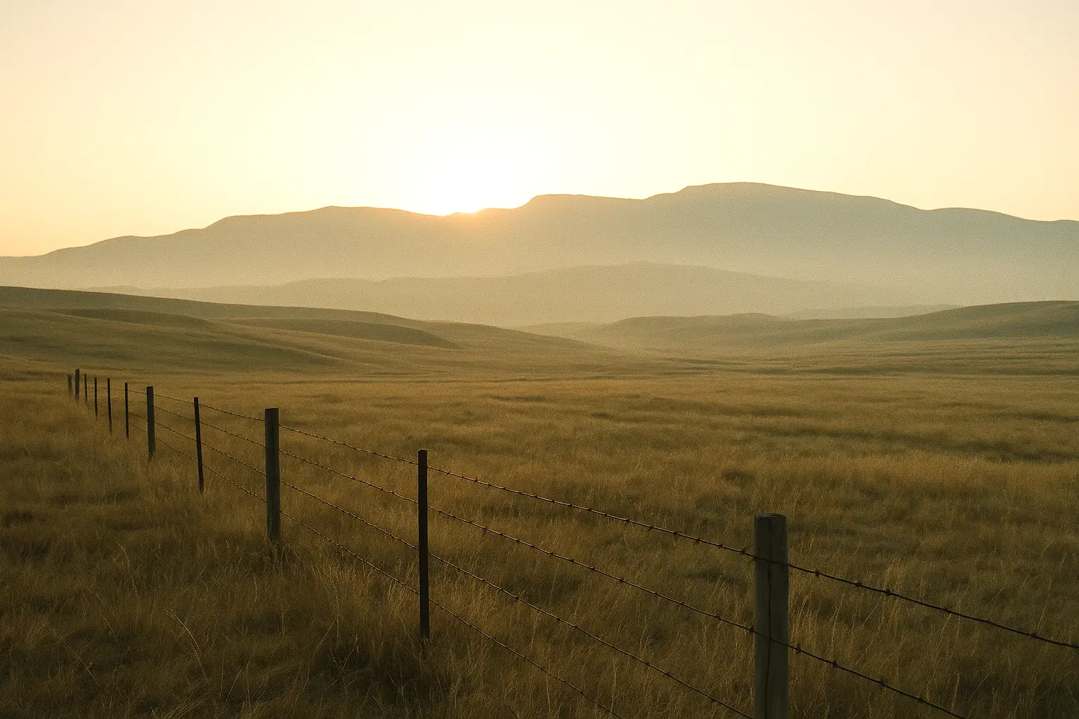 Grassland near Sheridan, Wyoming, with the Bighorn Mountains in morning haze